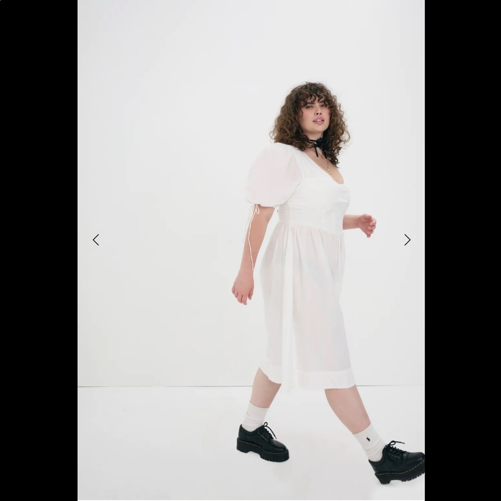 NWOT Classic Puff-Sleeve Midi Dress in White - Picture 3 of 8